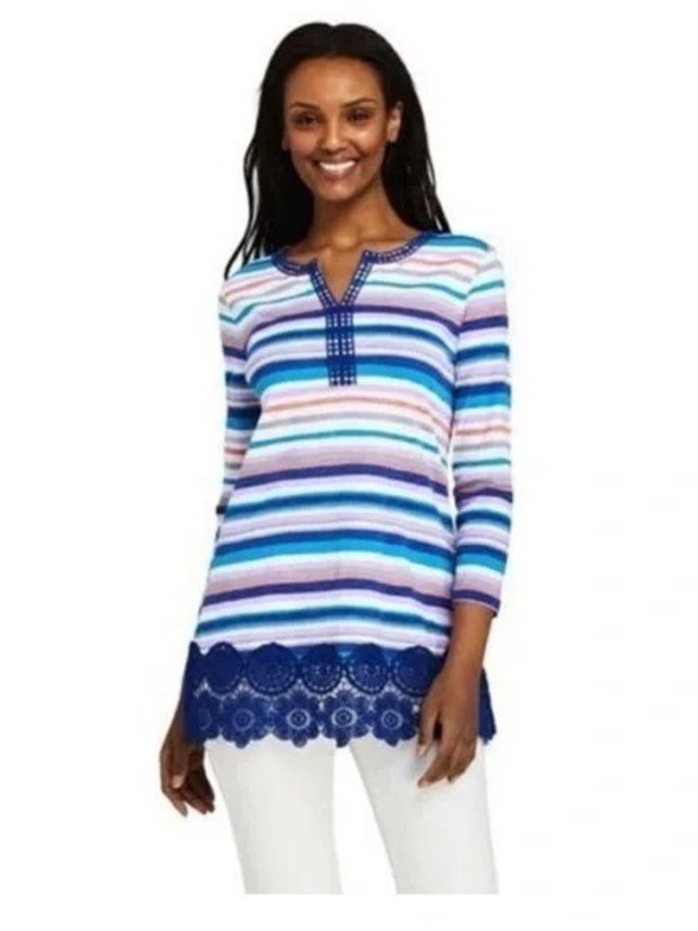 Lands’ End | Multicolour Striped Crochet Bottom Tunic Top